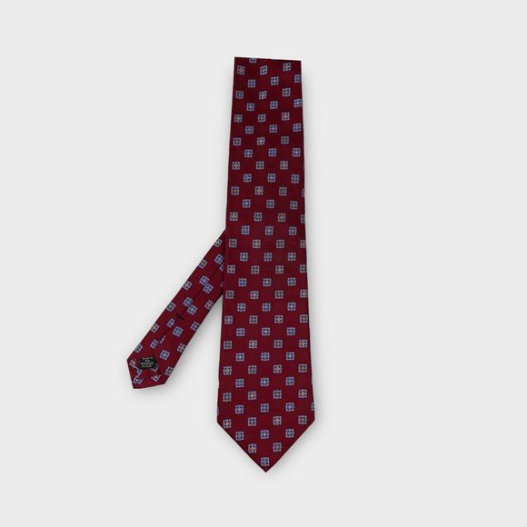 $135 David Donahue Mens Red Blue Medallion Italian Silk Handmade Tie 60L x 3.5 - Picture 4 of 12